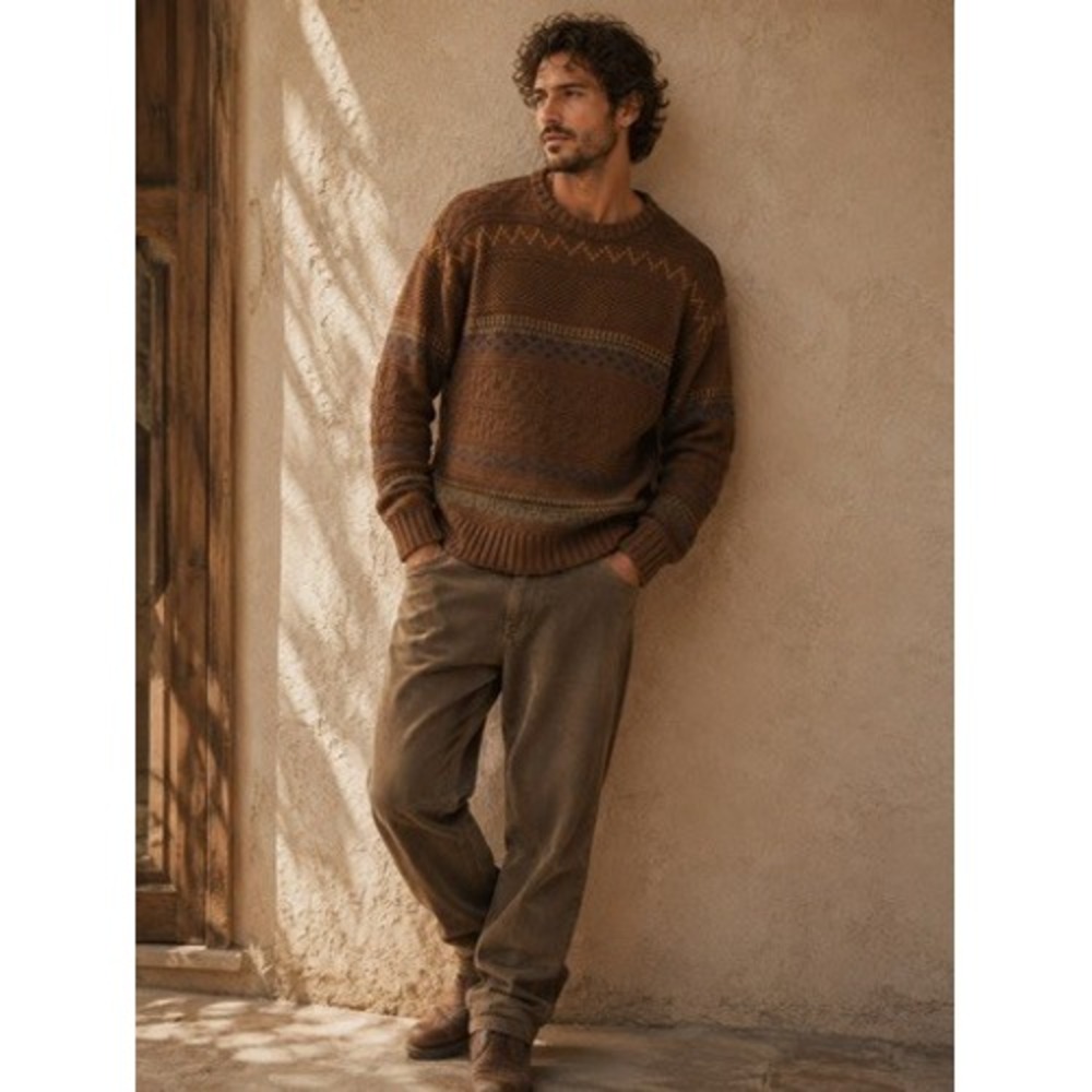 Banana Republic Safari & Travel Co Mens Brown Fair Isle Cotton Sweater Small VTG